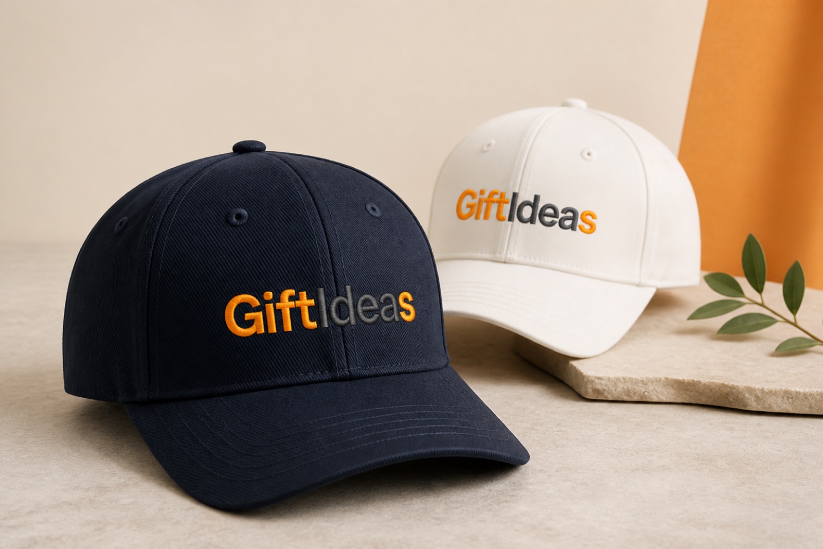 Giftideas embroidered navy and white corporate caps for urgent events and campaign kits