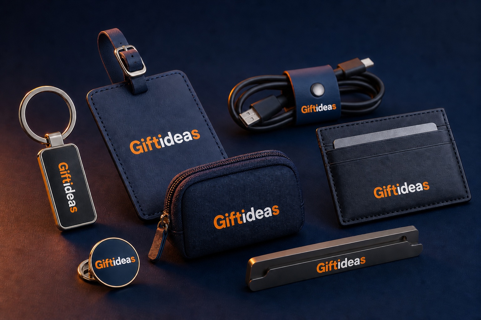 Giftideas custom keyring, luggage tag, cable organiser and accessory range