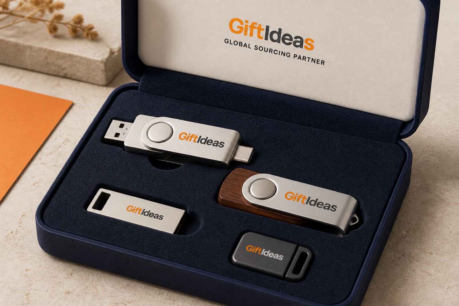 Custom branded USB drives in premium presentation case