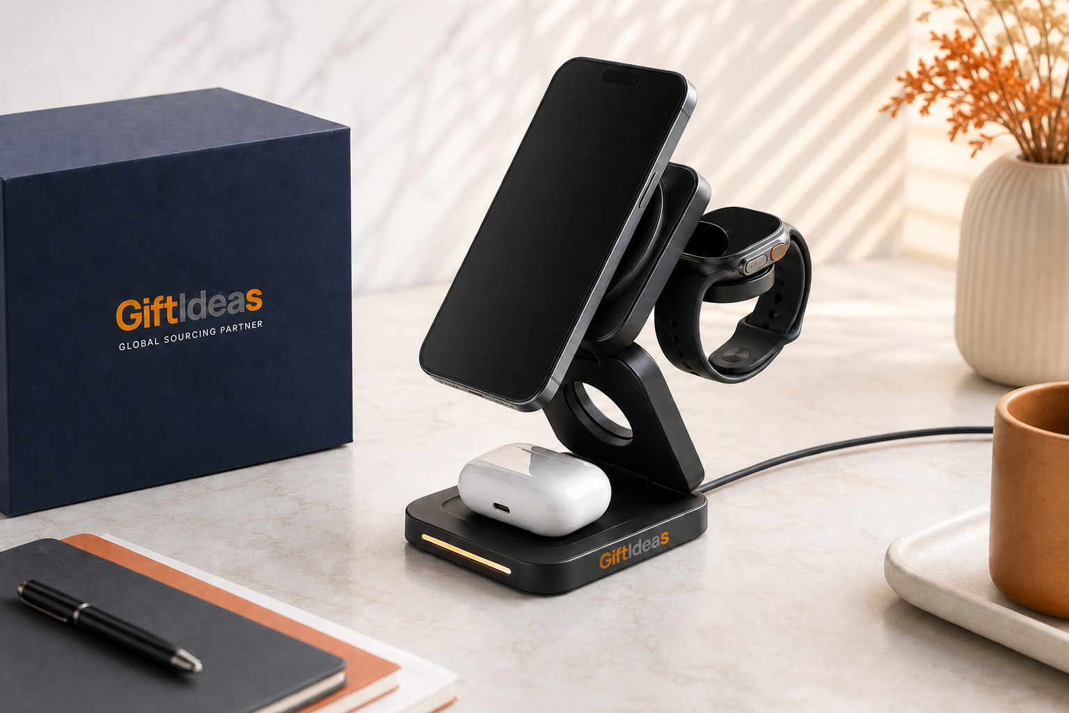 Giftideas OEM wireless charging station with custom branded packaging