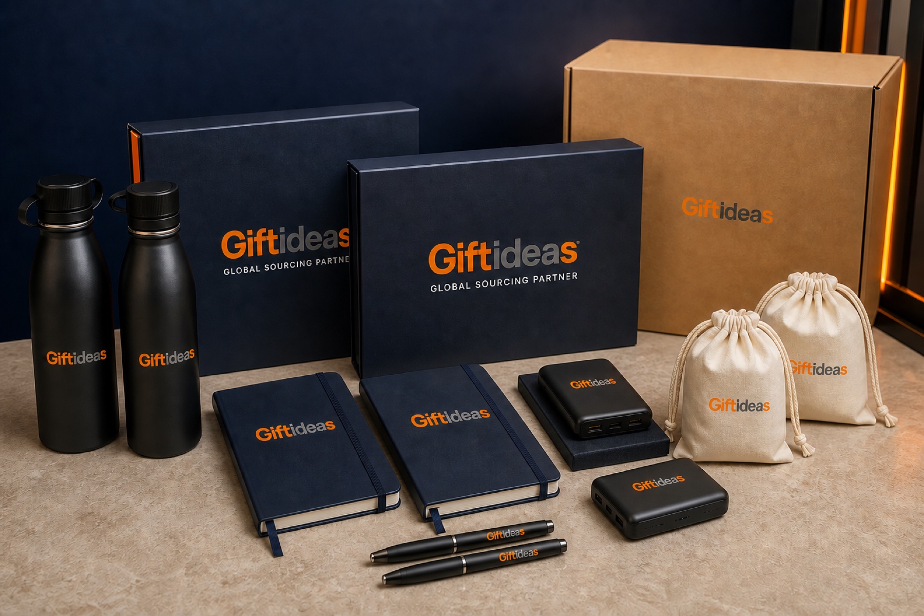 Giftideas export-ready branded corporate gifts representing a coordinated international quotation