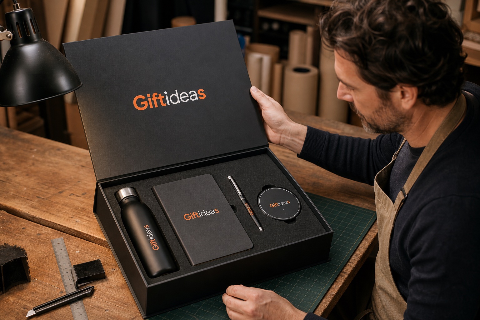 Giftideas team assembling custom executive gift sets