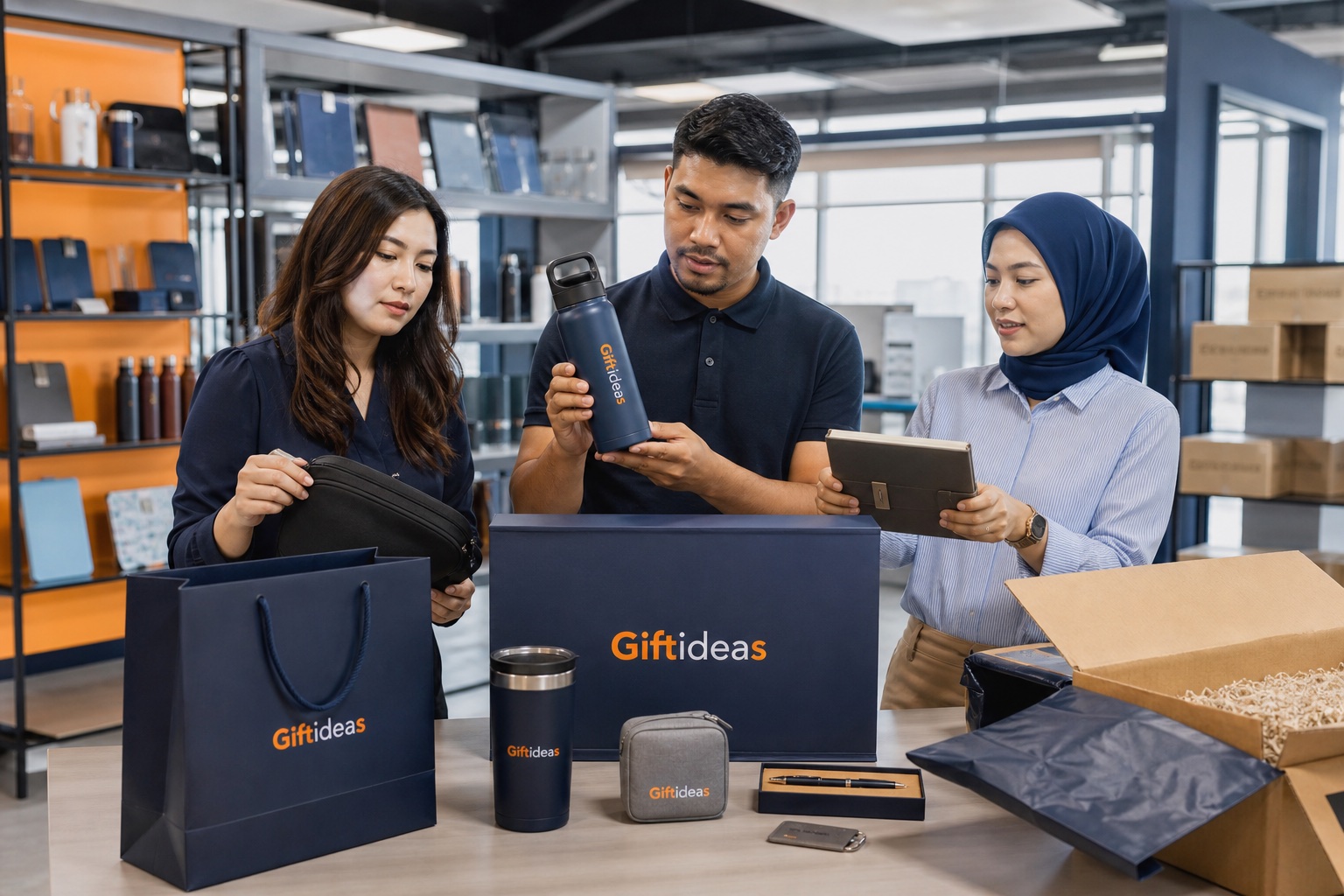 Giftideas global sourcing team coordinating branded corporate-gift production