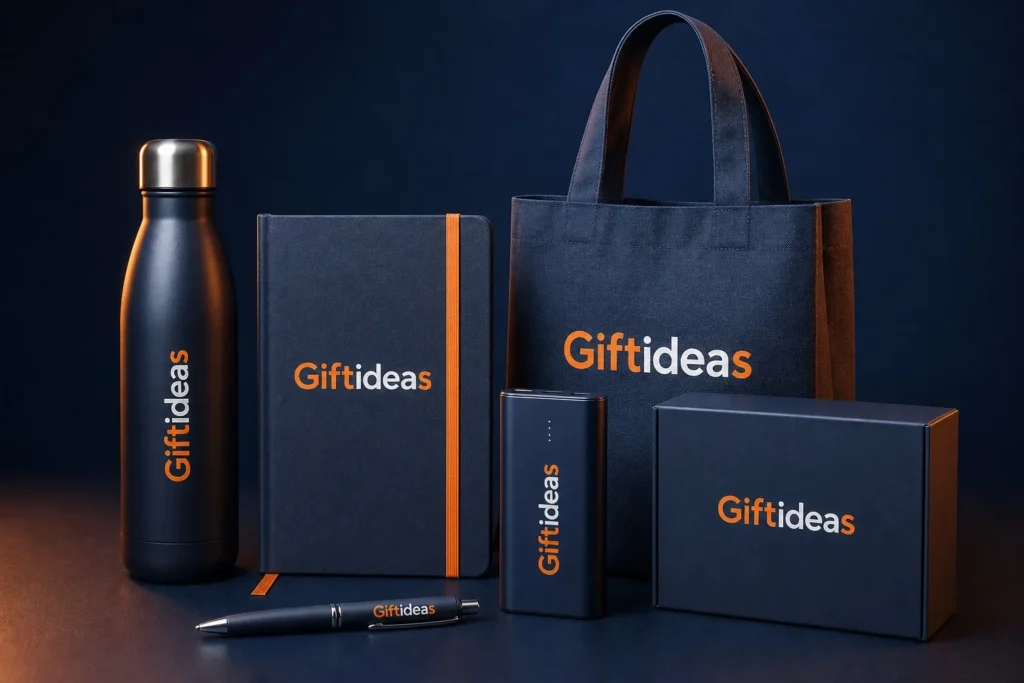 Giftideas branded corporate gifts arranged in a premium international campaign photoshoot