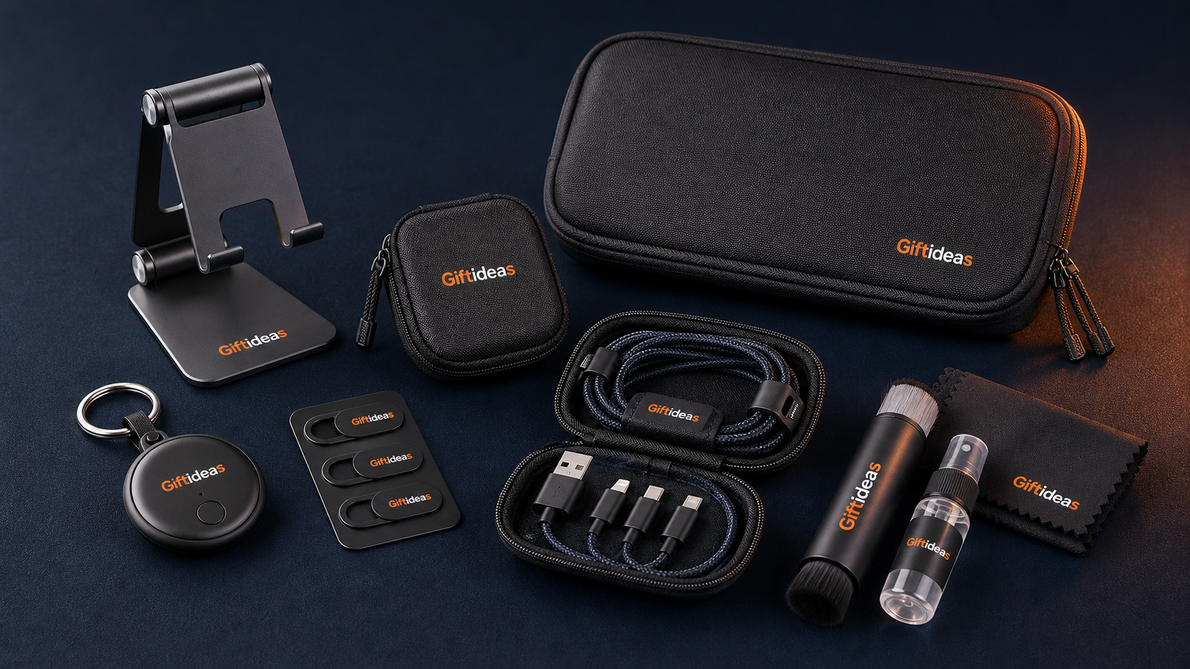 Giftideas custom tech accessories range with organisers, stands, trackers and cable kits