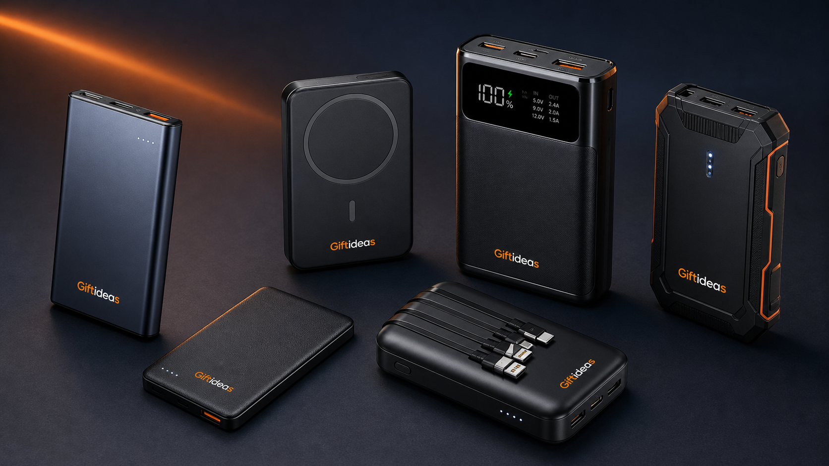 Giftideas OEM power bank range with six custom branded product formats