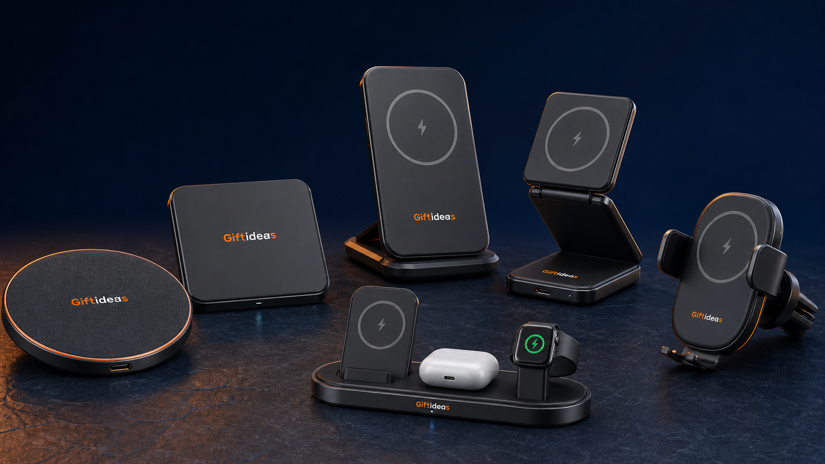 Giftideas OEM wireless charger range with six custom branded product formats