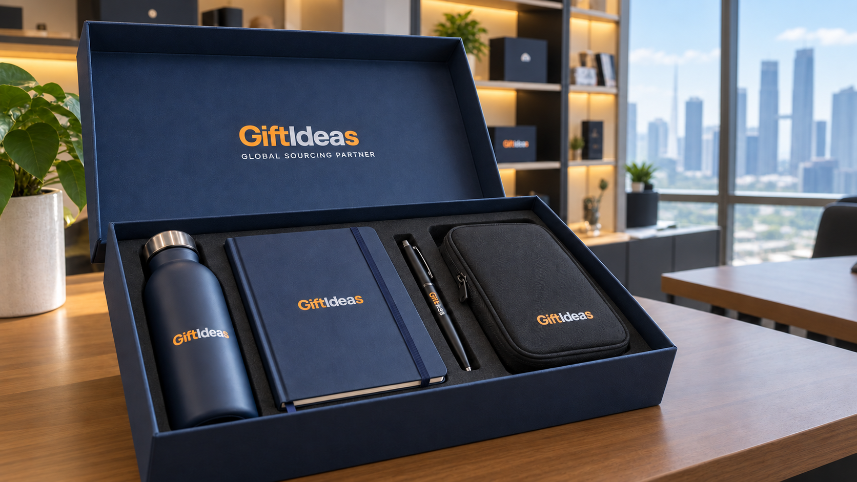 Giftideas executive gift set with coordinated branded products and premium packaging