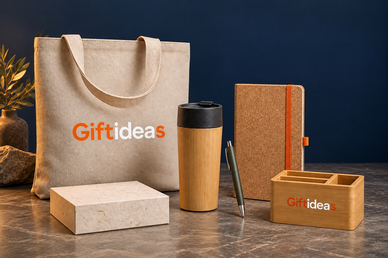 Giftideas branded sustainable corporate gifts in natural materials and reusable packaging